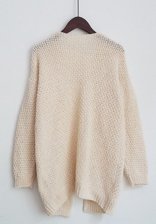 Beige Pockets Draped Oversize Long Sleeve Casual Cardigan Sweater