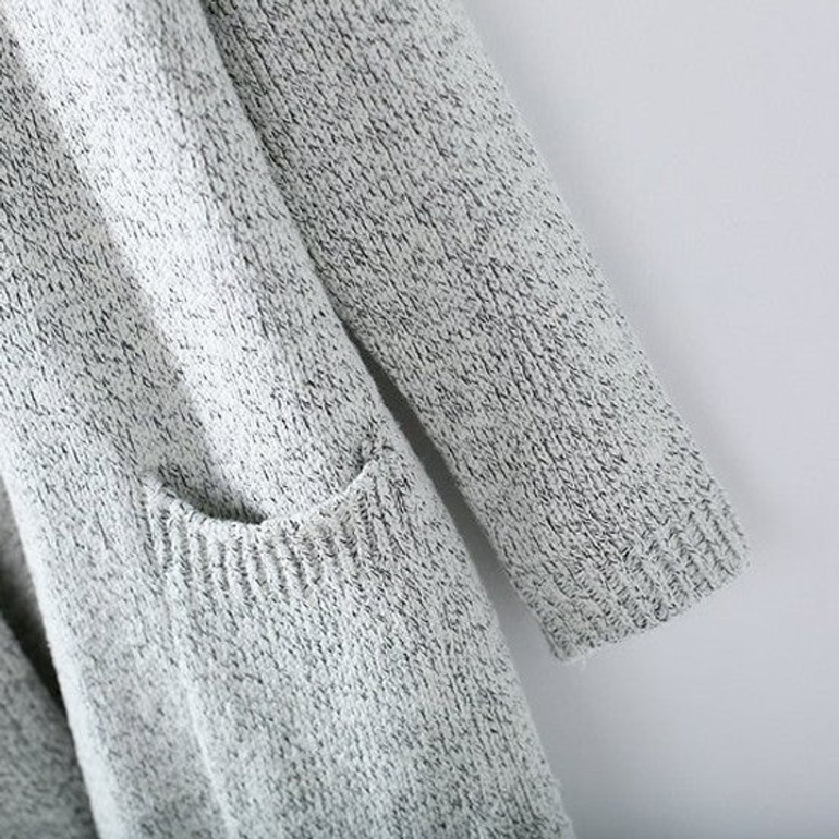 Grey Plain Pockets Round Neck Long Sleeve Casual Cardigan Sweater Grey Plain Pockets Round Neck Long Sleeve Casual Cardigan Sweater