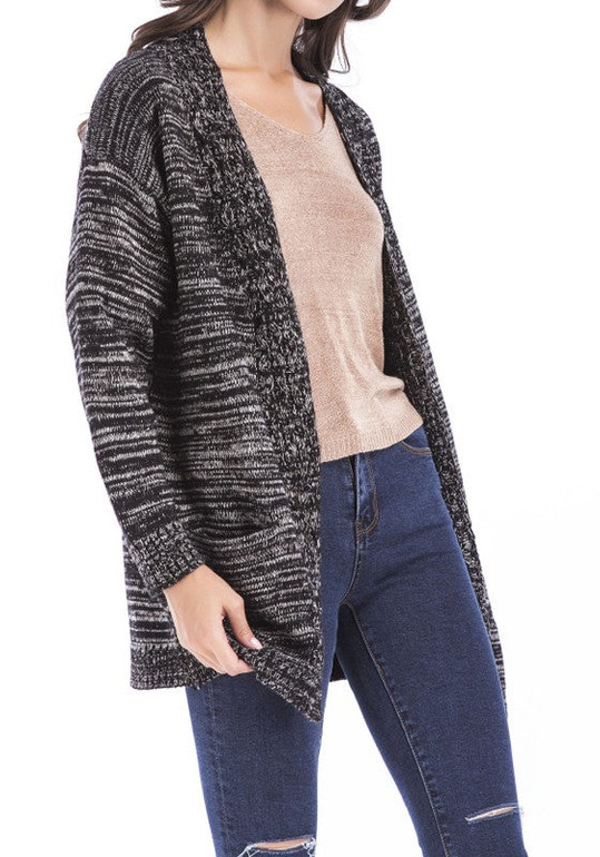 Casual Black Pockets Draped Oversize Long Sleeve Casual Cardigan Sweater