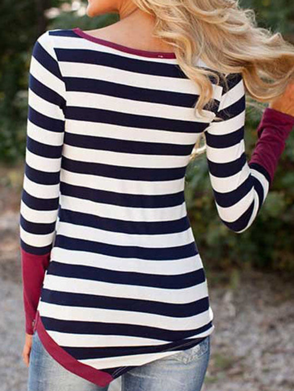 Casual Fashion Striped Round Neckline Spliced Top Casual Fashion Striped Round Neckline Spliced Top