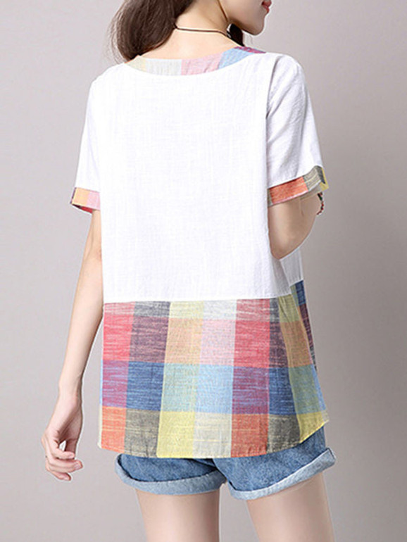 Casual Loose Casual Round Neck Plaid Blouse