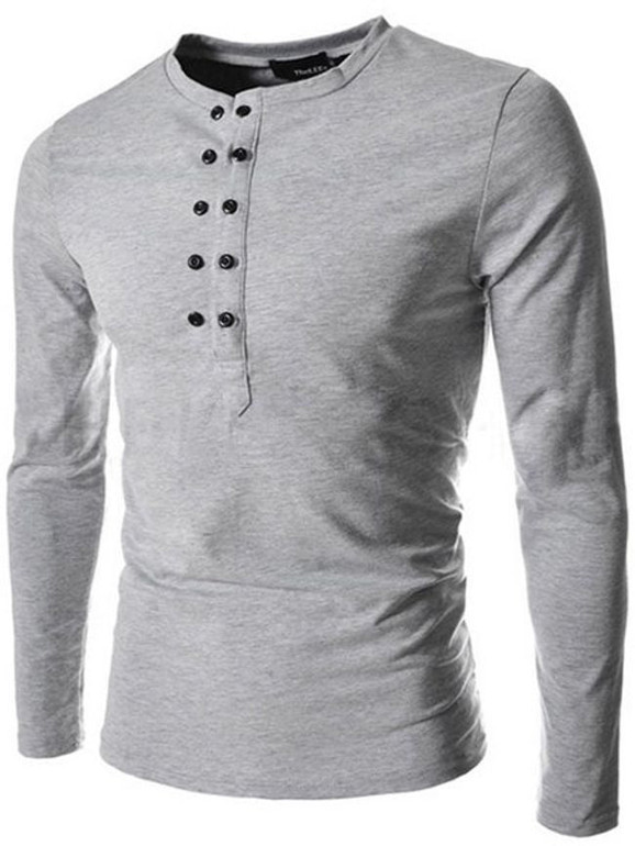 Casual Men's Plain Decorative Buttons V Neck T-shirts