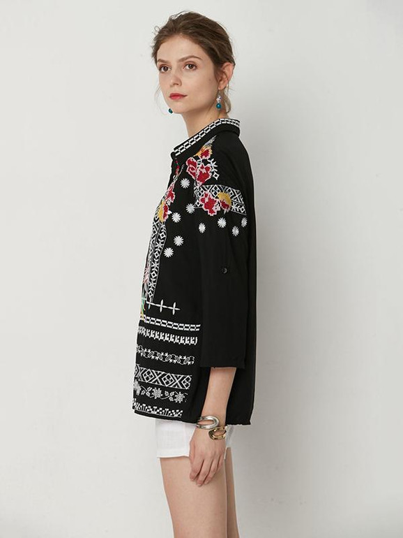 V-neck Black Blouses&shirts Tops