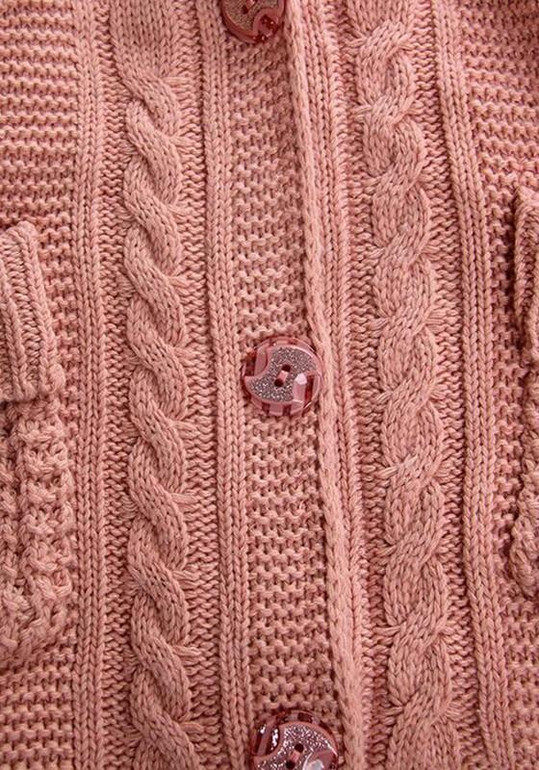 Pink Patchwork Single Breasted Pockets Long Sleeve High Neck Hooded Cardigan Sweater Coat