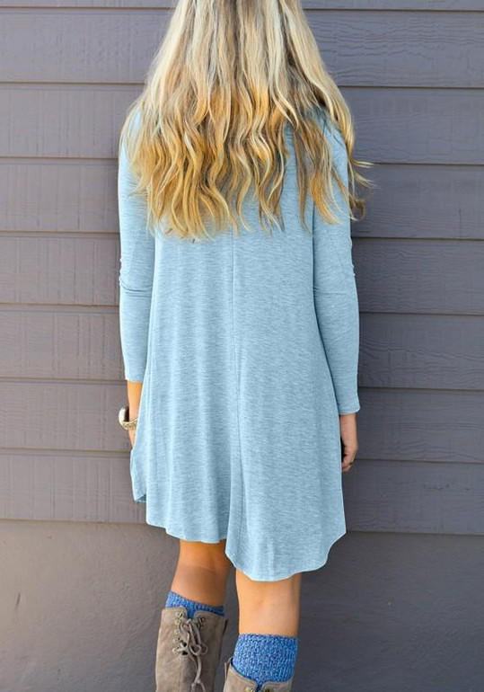Light Blue Draped Irregular Plus Size Round Neck T-Shirt