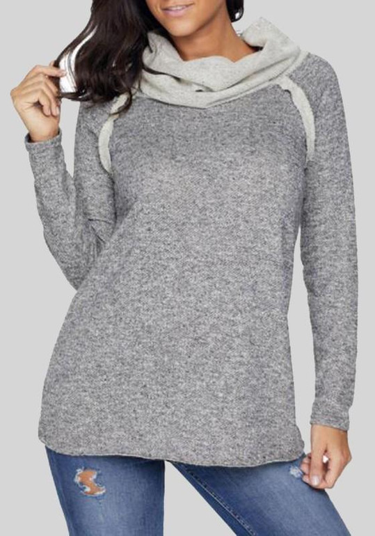 Grey Round neck Long Sleeve Cotton Sweatshirt