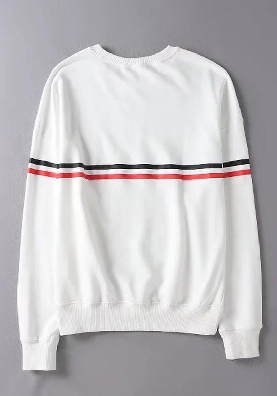White Striped Print Round Neck Long Sleeve Fashion Sweatshirt