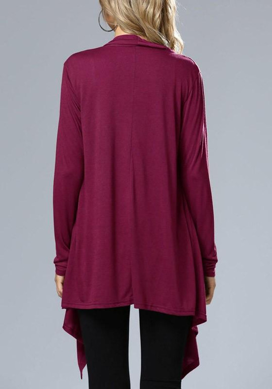 Rose Carmine Irregular Plunging Neckline Long Sleeve Coat