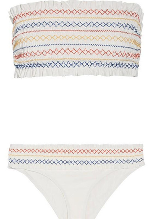 White Stripe Floral Print 2-in-1 Ruffle Bandeau Swimwear
