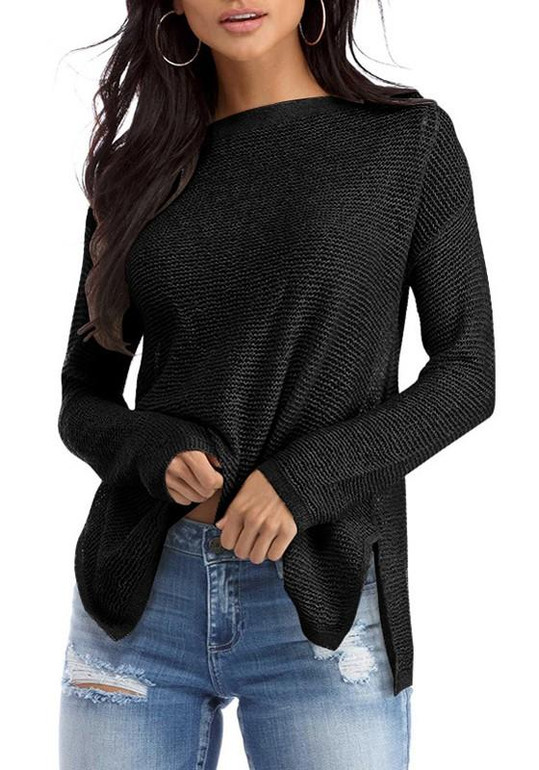 Black Irregular One Shoulder Long Sleeve Oversize Loose Pullover Sweater