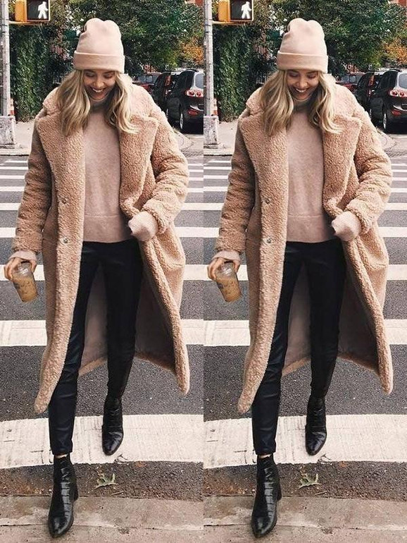 New Khaki Buttons Long Sleeve Casual Sweet Going out Coat