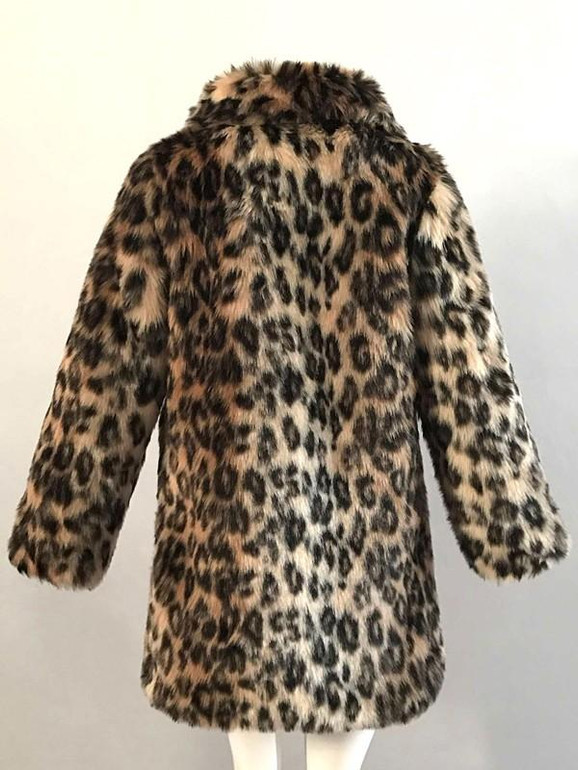 New Brown Leopard Print Turndown Collar Long Sleeve Fashion Outerwear