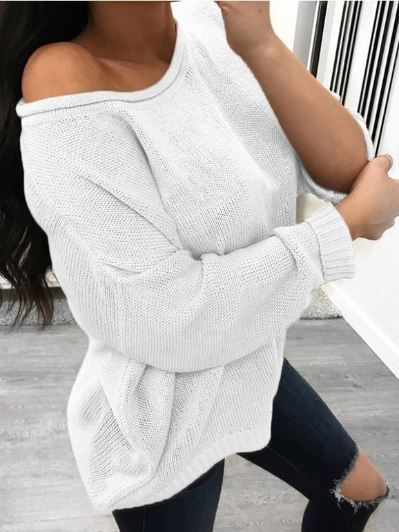 WhiteOne Off Shoulder Long Sleeve Casual Sweaters Pullover