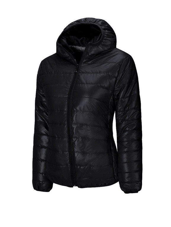 Casual Basic Hooded Pocket Quilted Plain Padded Coat