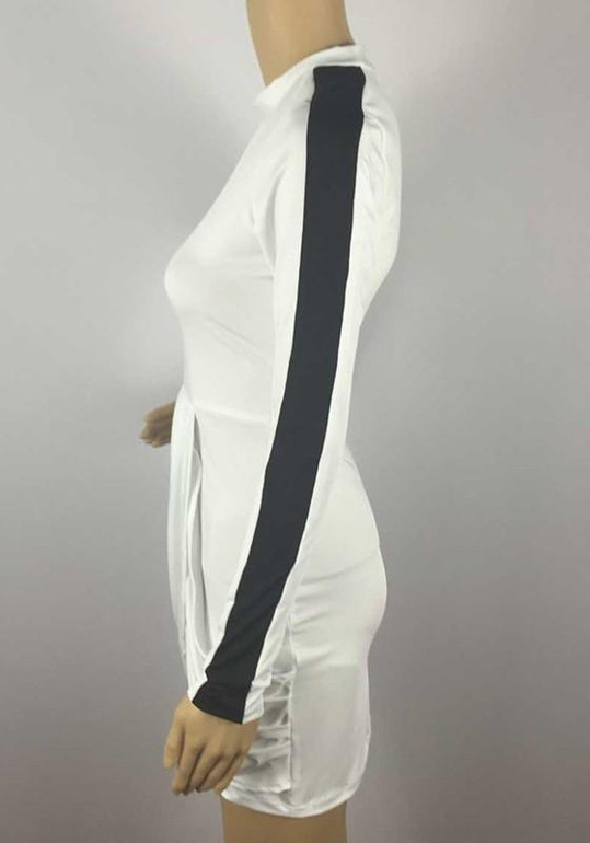 Casual White Patchwork Round Neck Long Sleeve Fashion Mini Dress