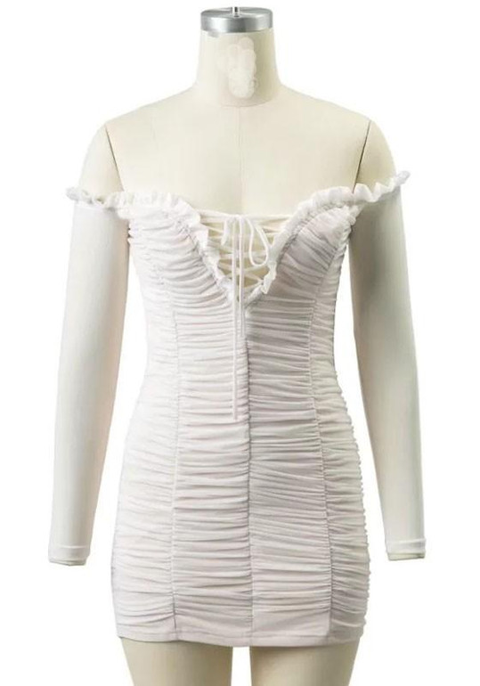 Casual White Cascading Ruffle Irregular Long Sleeve Fashion Mini Dress