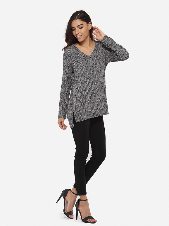 Casual Loose Fitting V Neck Knit Plain Sweater Casual Loose Fitting V Neck Knit Plain Sweater