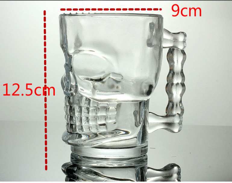 Skull Mug with Handle Clear Glass 4.9in (Holds 16.9oz) Home Decor