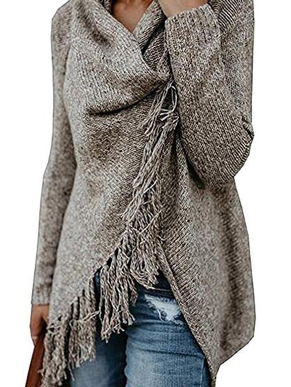 Tassel Asymmetrical Hem Shawl Speckled Fringe Cardigan