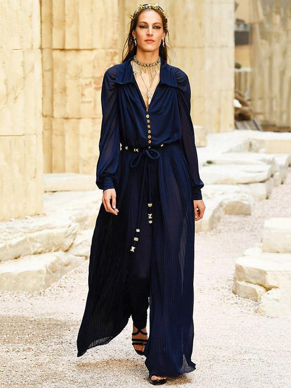 Long Sleeves V-neck Belted Maxi Dress
