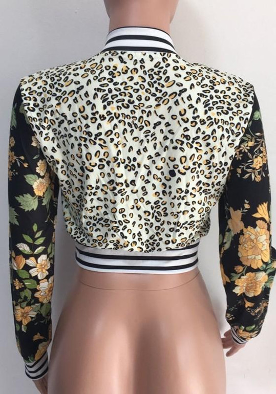 New Yellow-Black Leopard Print Zipper Band Collar Long Sleeve Fashion Coat New Yellow-Black Leopard Print Zipper Band Collar Long Sleeve Fashion Coat
