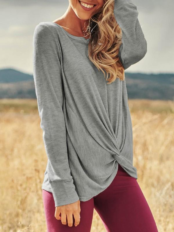New Grey Irregular Round Neck Long Sleeve Casual Pullover Sweater New Grey Irregular Round Neck Long Sleeve Casual Pullover Sweater