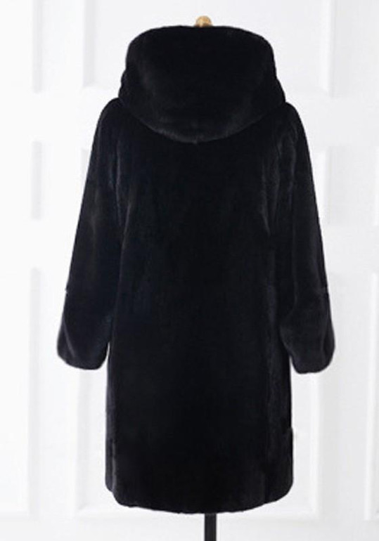 New Black Draped Pockets Oversize Faux Fur Hooded Long Sleeve Coat