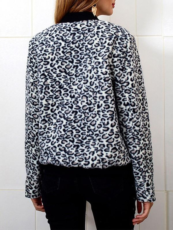New White Leopard Print Zipper Long Sleeve Fashion Coat New White Leopard Print Zipper Long Sleeve Fashion Coat