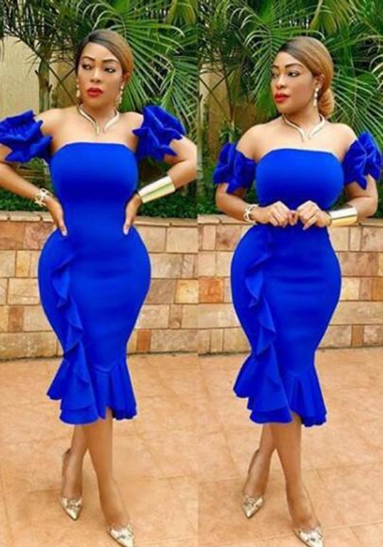 Royal Blue Ruffle Pleated Off Shoulder Bandeau Backless Bodycon Mermaid Party Midi Dress Royal Blue Ruffle Pleated Off Shoulder Bandeau Backless Bodycon Mermaid Party Midi Dress