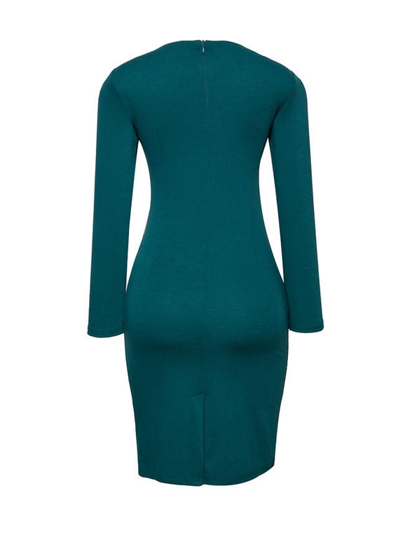 Casual Asymmetric Neckline Color Block Split Bodycon-dress