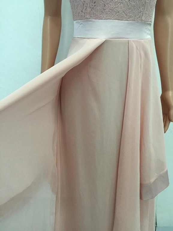 Pink Patchwork Lace Irregular Grenadine Zipper Homecoming Party Maxi Dress For Wedding