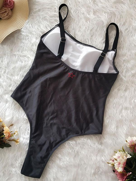 Solid Off-the-shoulder One-piece Swimwear