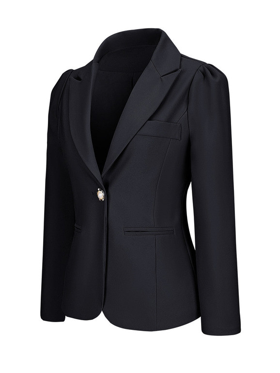 Casual Single Button Notch Lapel Plain Plus Size Puff Sleeve Plus Size Blazer