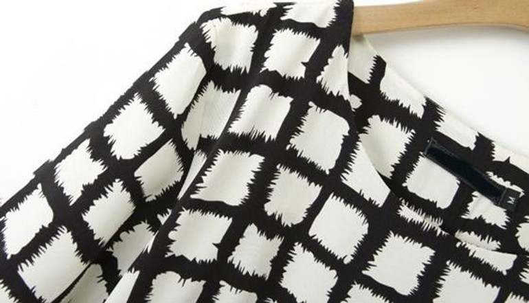 Casual Black-White Plaid Print Loose Cotton Blend Dress