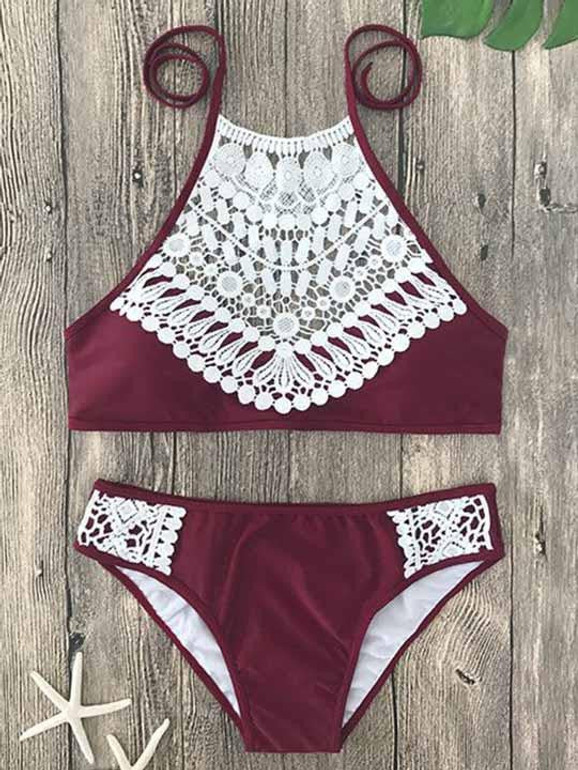 Casual Boho Ladies Lace Halter Bikini Set