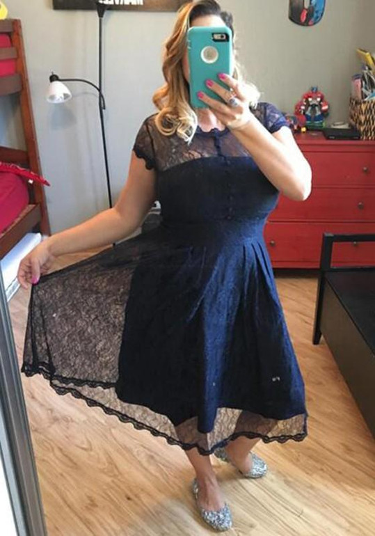 Blue Patchwork Lace Grenadine Round Neck Sleeveless Midi Dress Blue Patchwork Lace Grenadine Round Neck Sleeveless Midi Dress