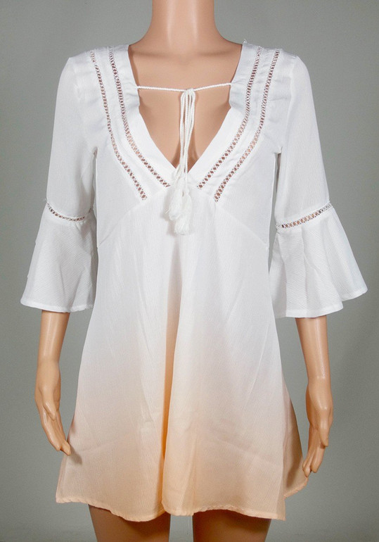 Casual White Patchwork Draped Ruffle Lace-up Casual Mini Dress