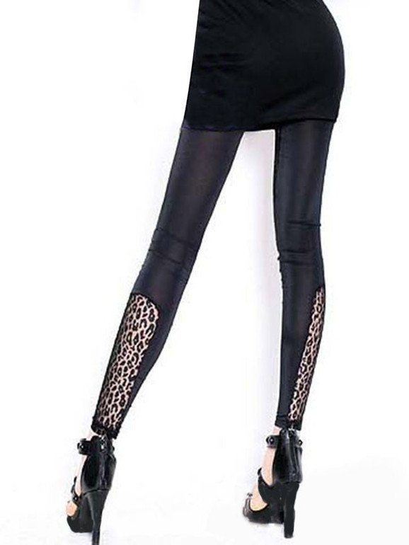 Casual Patchwork Leopard Hollow Out Legging