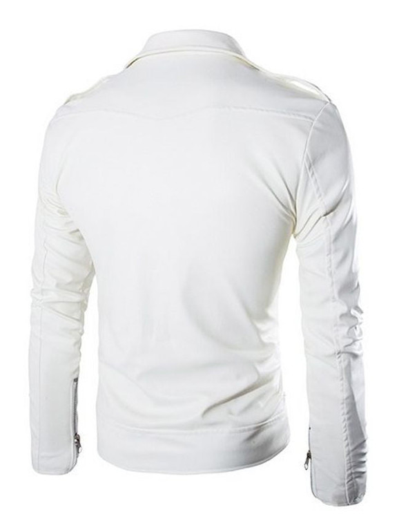 Casual Men's Plain Zip Lapel Leather Jacket