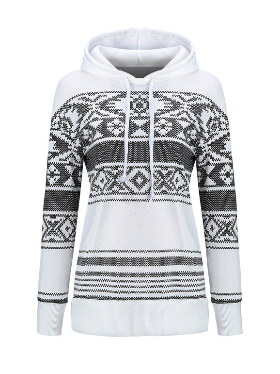 Casual Designed Drawstring Printed Striped Hoodie