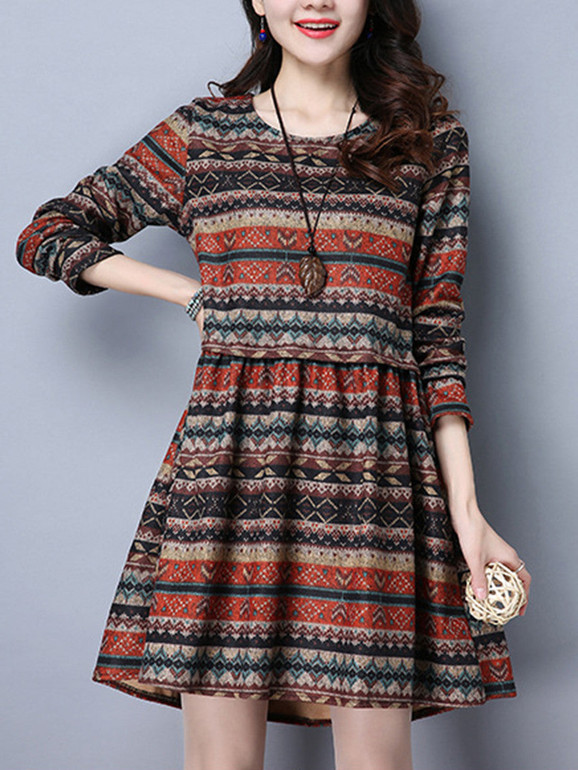 Casual Round Neck Striped Extraordinary Skater Dress