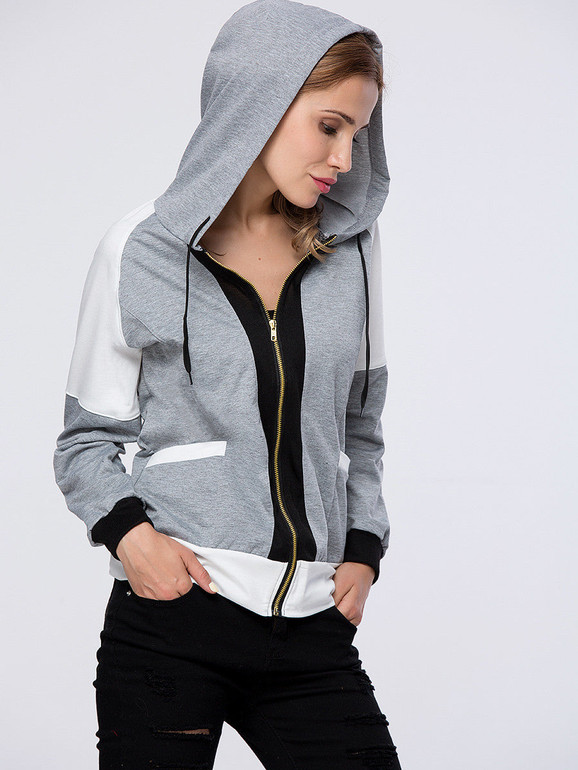 Casual Trendy Patch Pocket Color Block Hoodie