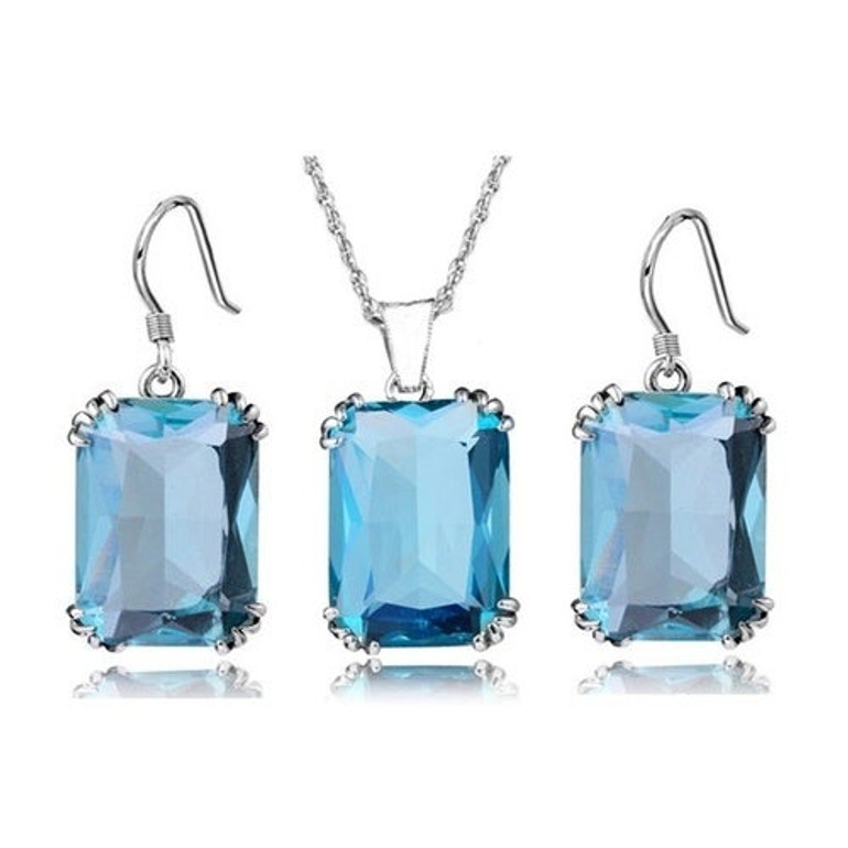 925 Sterling Silver Holding Blue Crystals Set of Necklace n Earrings: Hutzell