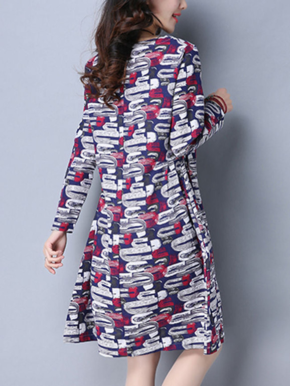 Casual Round Neck Pocket Glamorous Printed Shift Dress Casual Round Neck Pocket Glamorous Printed Shift Dress