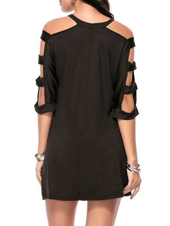 Casual Open Shoulder Special Cutout Plain Mini Shift Dress