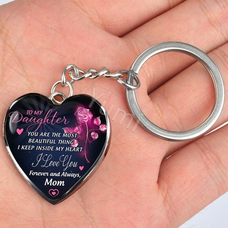 Heart Shaped Pendant That Says to Daughter from Mom Key Ring: Hutzell