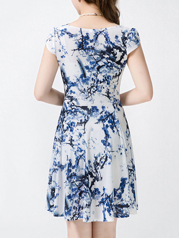 Casual Cowl Neck Skater Dress In Painted Print