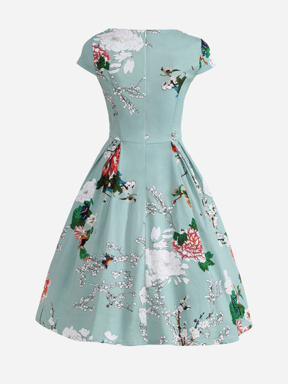 Casual Sweet Heart Floral Printed Skater Dress