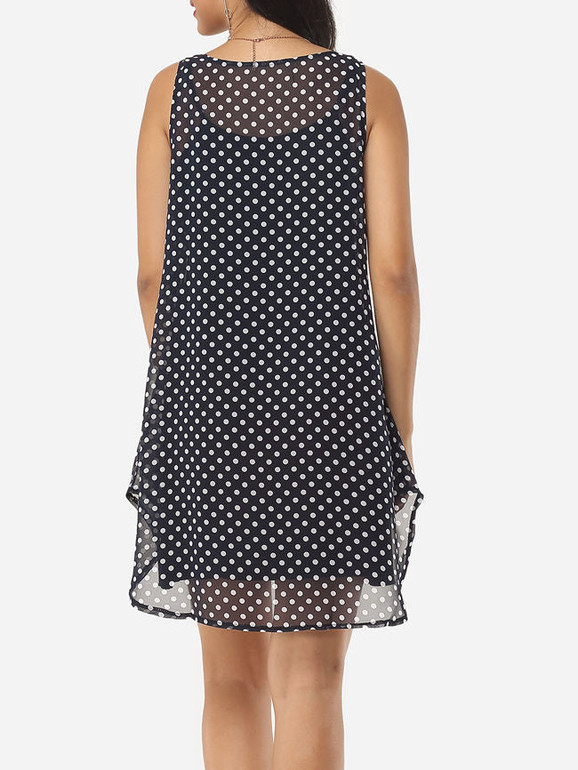 Casual Polka Dot Round Neck Shift Dress