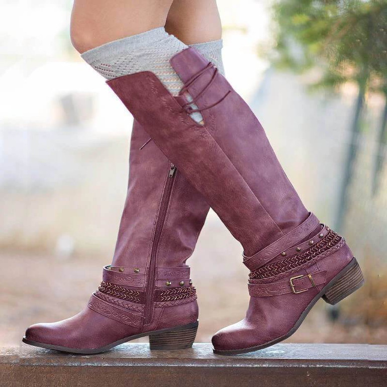 Women Casual Low Heel Zipper Mid-Calf Boots